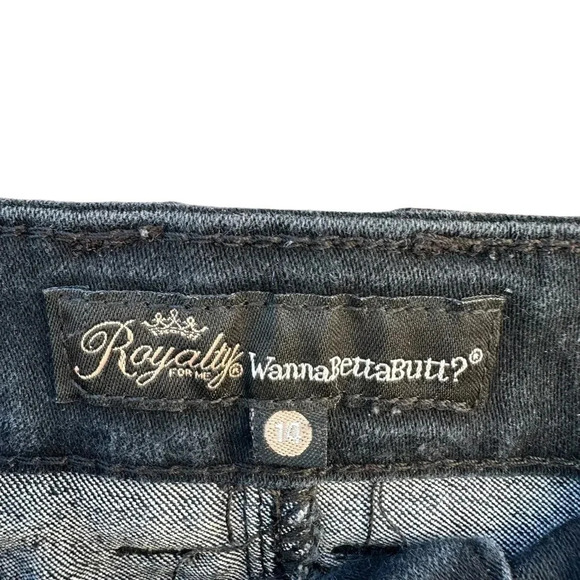 Royalty for me Wanna Better Butt women's size 14 distressed black jeans - Picture 3 of 3
